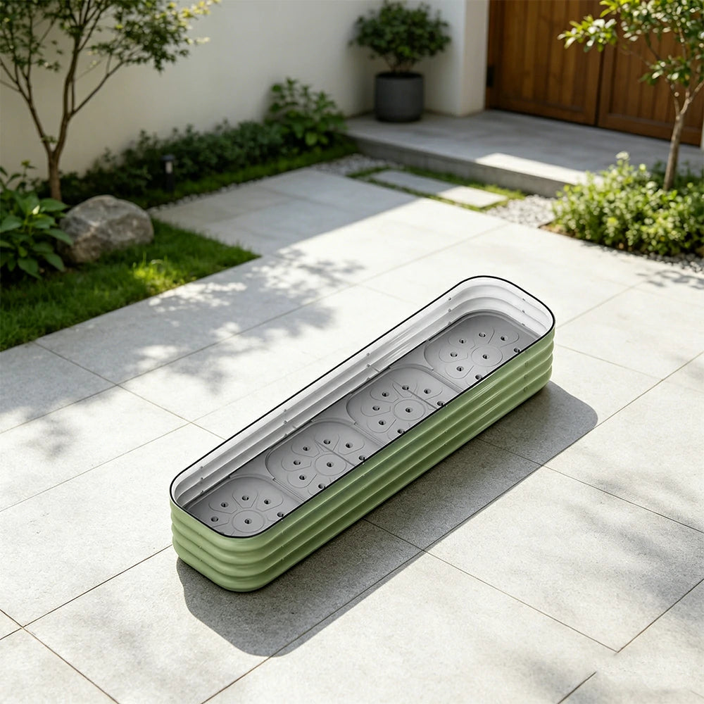 SOLARA Modular Raised Garden Bed with Water Reservoir Reinforced Outdoor Planter Box 160x40x28cm for Balcony Courtyard
