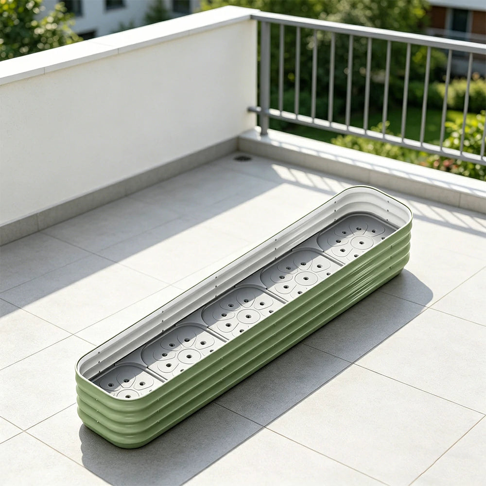 SOLARA Modular Raised Garden Bed with Water Reservoir Reinforced Outdoor Planter Box 200x40x28cm for Balcony Courtyard