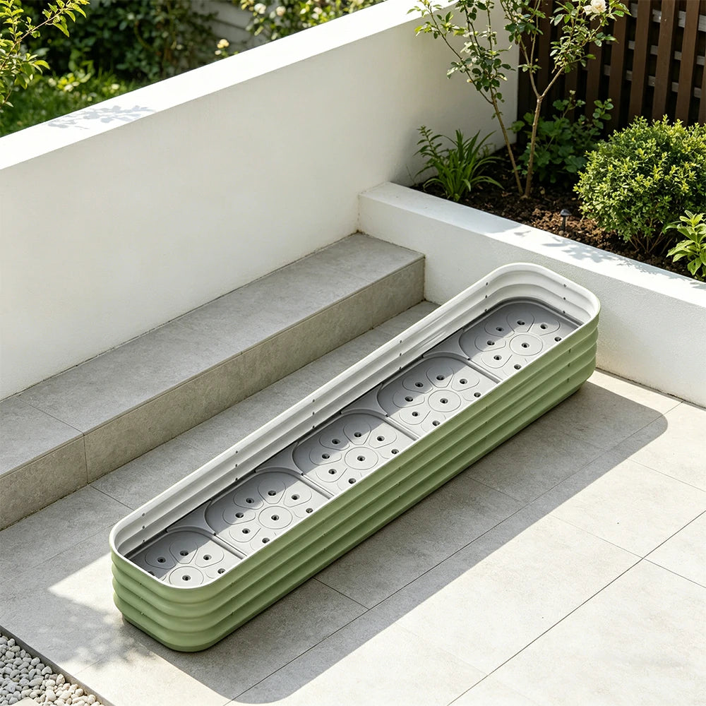SOLARA Modular Raised Garden Bed with Water Reservoir Reinforced Outdoor Planter Box 200x40x28cm for Balcony Courtyard