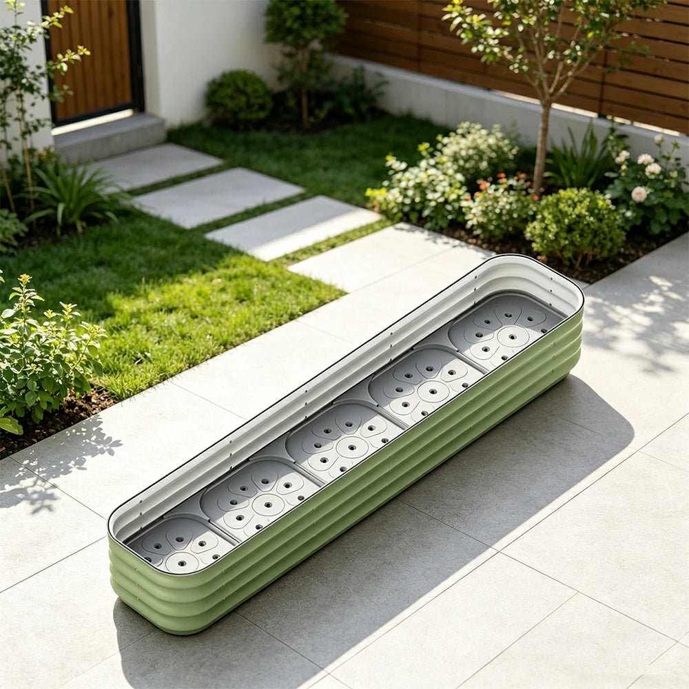 SOLARA Modular Raised Garden Bed with Water Reservoir Reinforced Outdoor Planter Box 200x40x28cm for Balcony Courtyard