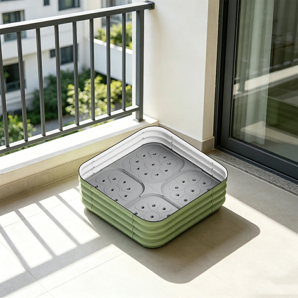 SOLARA Modular Raised Garden Bed with Water Reservoir Reinforced Outdoor Planter Box 80x80x28cm for Balcony Courtyard