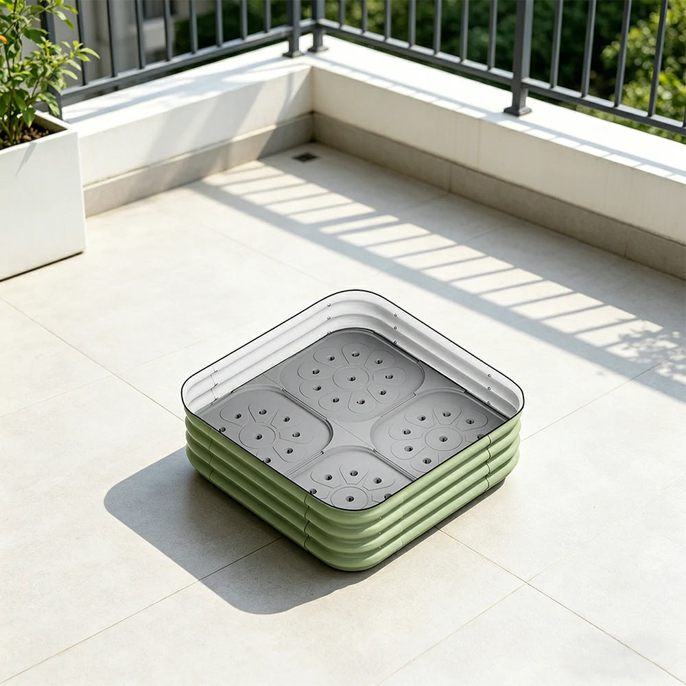 SOLARA Modular Raised Garden Bed with Water Reservoir Reinforced Outdoor Planter Box 80x80x28cm for Balcony Courtyard