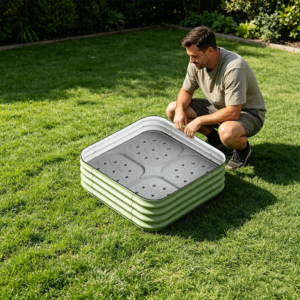 SOLARA Modular Raised Garden Bed with Water Reservoir Reinforced Outdoor Planter Box 80x80x28cm for Balcony Courtyard
