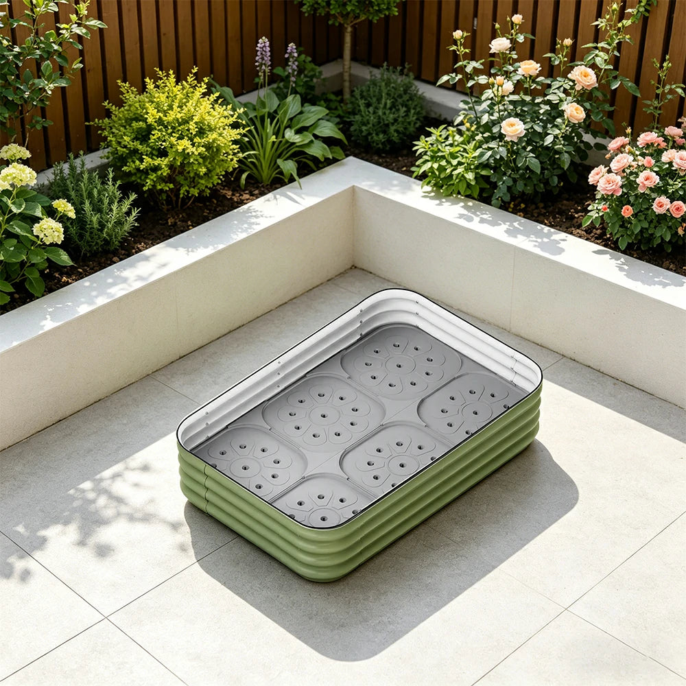 SOLARA Modular Raised Garden Bed with Water Reservoir Reinforced Outdoor Planter Box 120x80x28cm for Balcony Courtyard