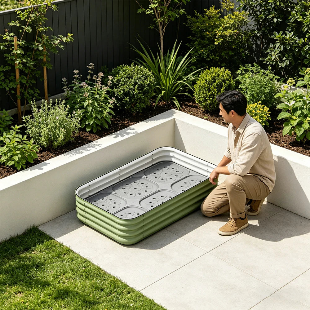 SOLARA Modular Raised Garden Bed with Water Reservoir Reinforced Outdoor Planter Box 120x80x28cm for Balcony Courtyard