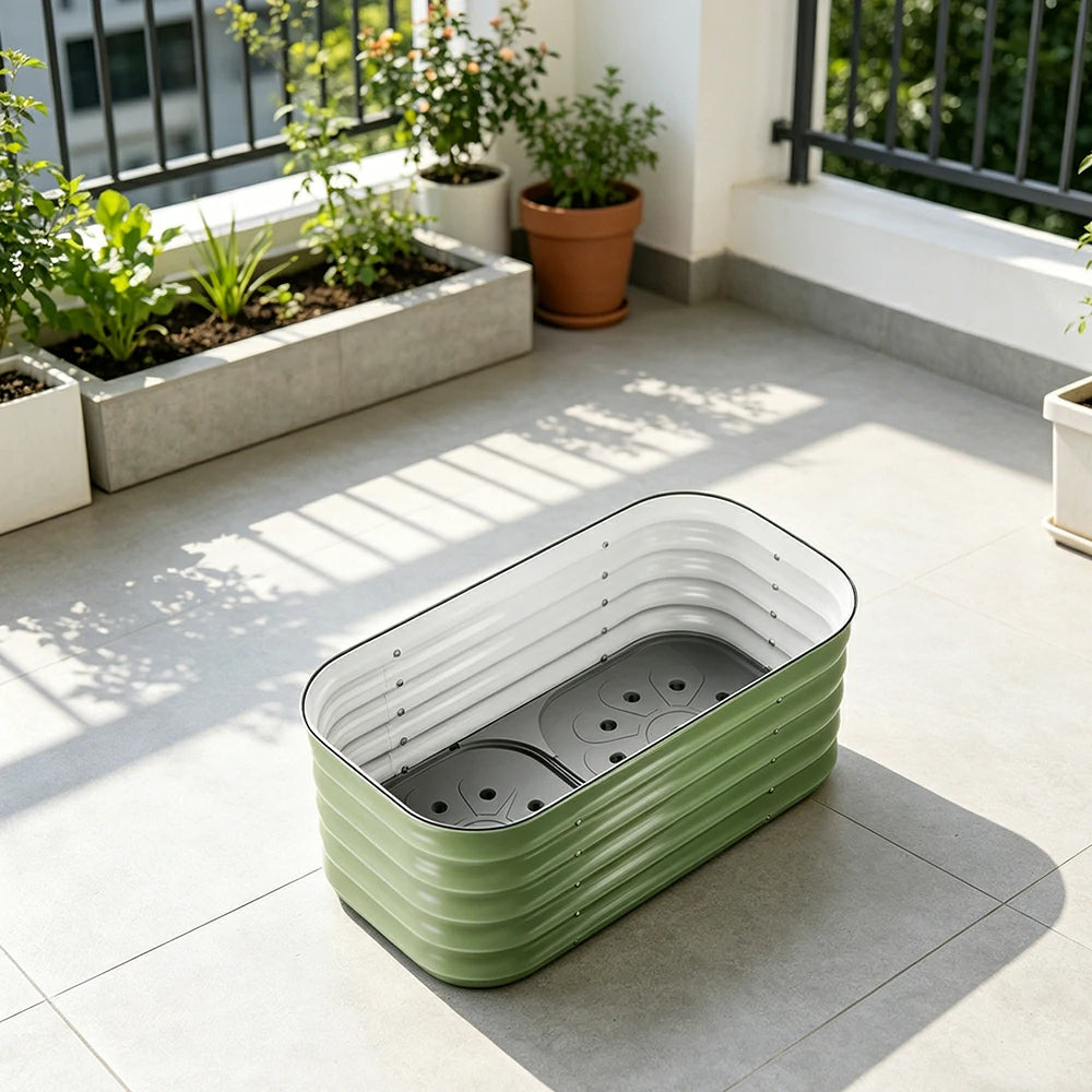SOLARA Modular Raised Garden Bed with Water Reservoir Reinforced Outdoor Planter Box 80x40x43cm for Balcony Courtyard