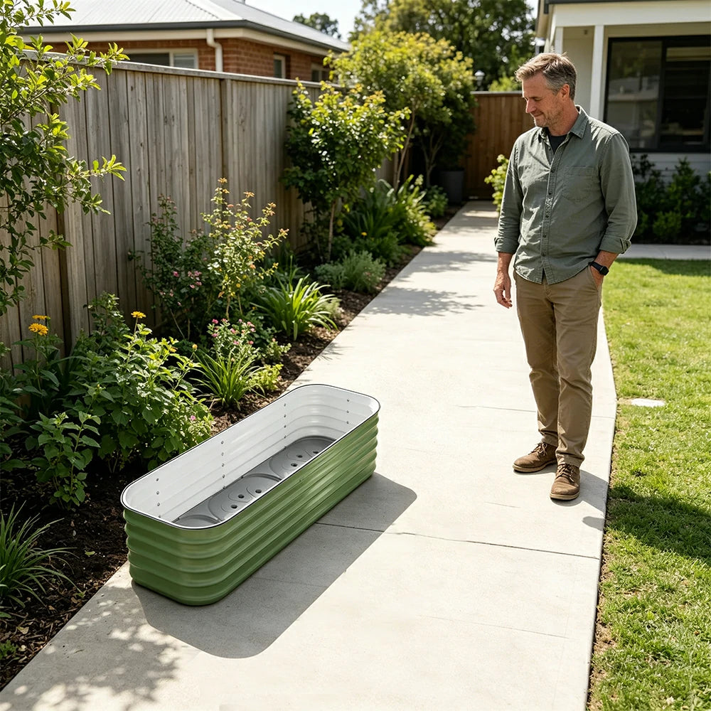 SOLARA Modular Raised Garden Bed with Water Reservoir Reinforced Outdoor Planter Box 120x40x43cm for Balcony Courtyard