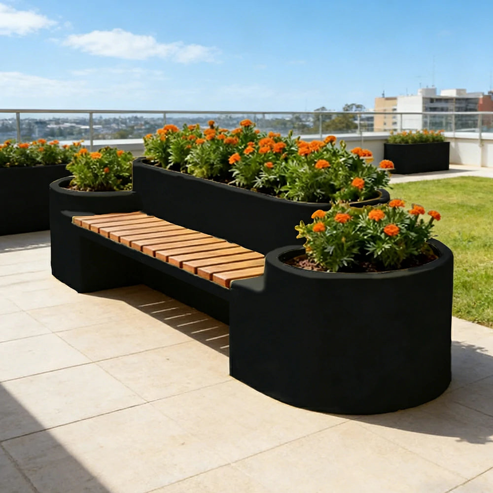 SOLARA 120/150/180cm Outdoor Metal Planter Box Thick Galvanized Steel Frame with High-Temp Coating for Commercial Patio Terrace - Black
