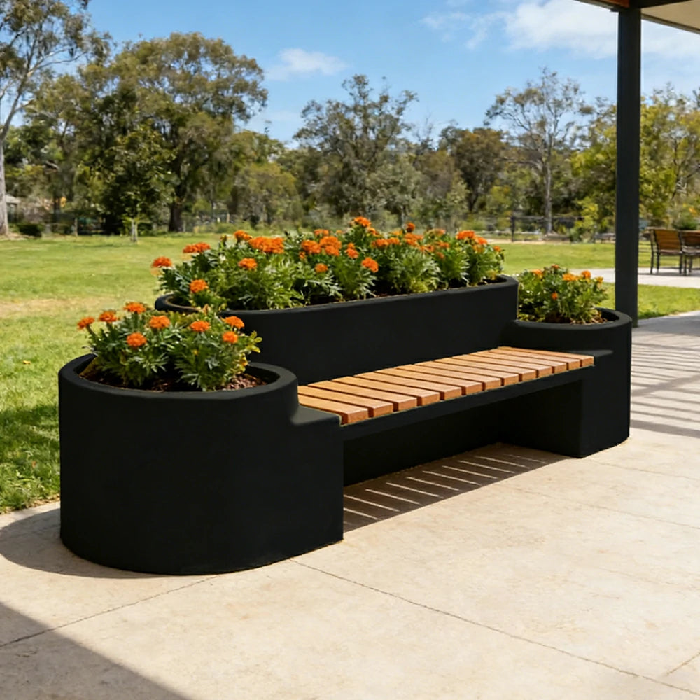 SOLARA 120/150/180cm Outdoor Metal Planter Box Thick Galvanized Steel Frame with High-Temp Coating for Commercial Patio Terrace - Black