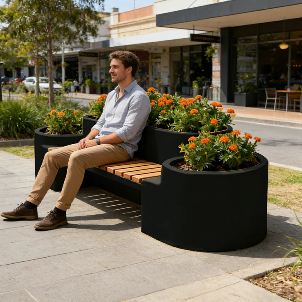 SOLARA 120/150/180cm Outdoor Metal Planter Box Thick Galvanized Steel Frame with High-Temp Coating for Commercial Patio Terrace - Black