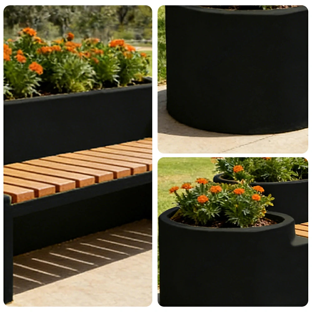 SOLARA 120/150/180cm Outdoor Metal Planter Box Thick Galvanized Steel Frame with High-Temp Coating for Commercial Patio Terrace - Black