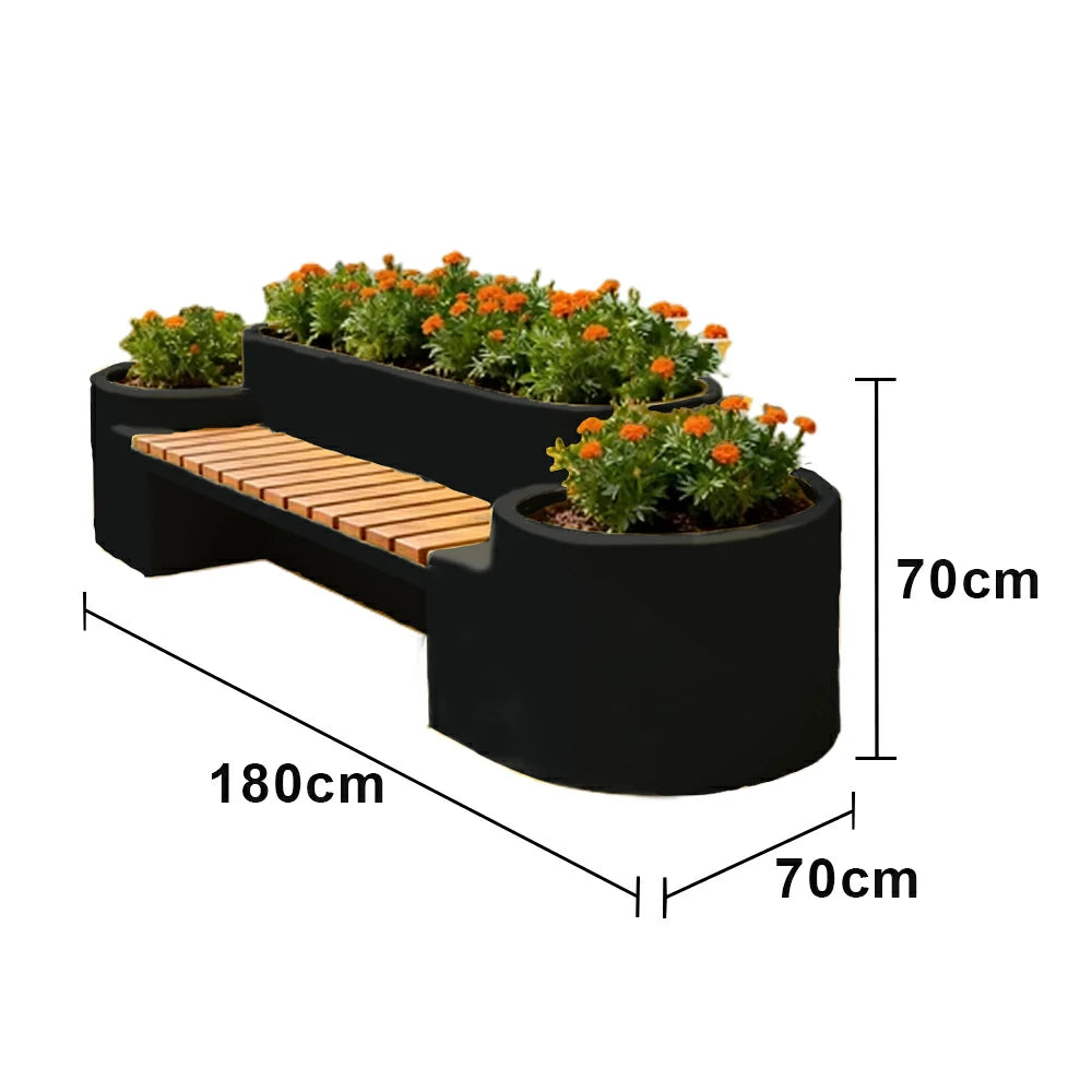 SOLARA 120/150/180cm Outdoor Metal Planter Box Thick Galvanized Steel Frame with High-Temp Coating for Commercial Patio Terrace - Black