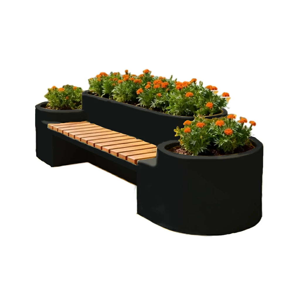 SOLARA 120/150/180cm Outdoor Metal Planter Box Thick Galvanized Steel Frame with High-Temp Coating for Commercial Patio Terrace - Black