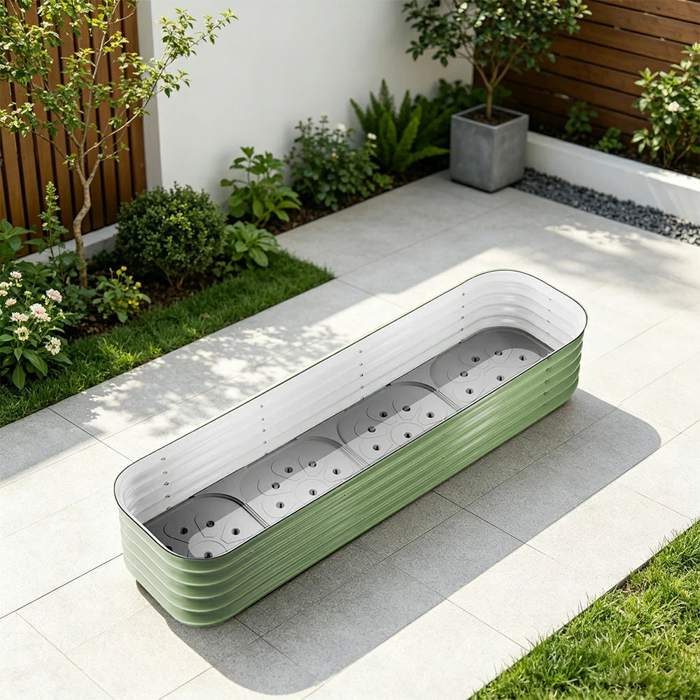 SOLARA Modular Raised Garden Bed with Water Reservoir Reinforced Outdoor Planter Box 160x40x43cm for Balcony Courtyard