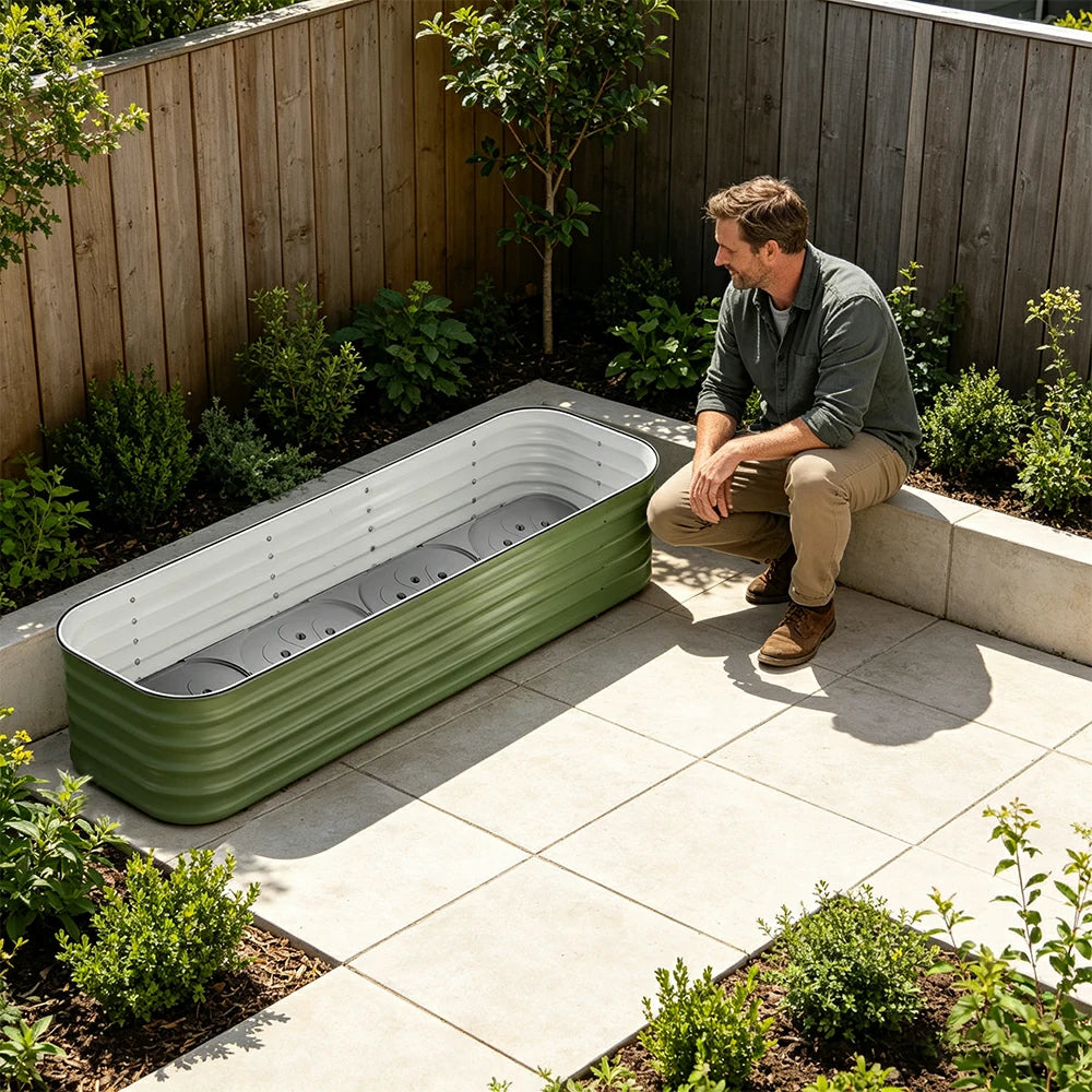 SOLARA Modular Raised Garden Bed with Water Reservoir Reinforced Outdoor Planter Box 160x40x43cm for Balcony Courtyard