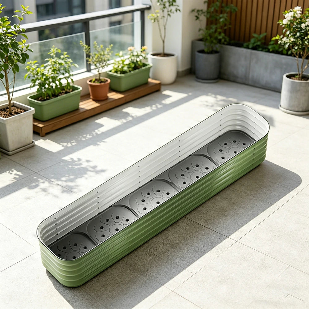SOLARA Modular Raised Garden Bed with Water Reservoir Reinforced Outdoor Planter Box 200x40x43cm for Balcony Courtyard