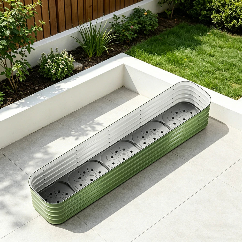 SOLARA Modular Raised Garden Bed with Water Reservoir Reinforced Outdoor Planter Box 200x40x43cm for Balcony Courtyard