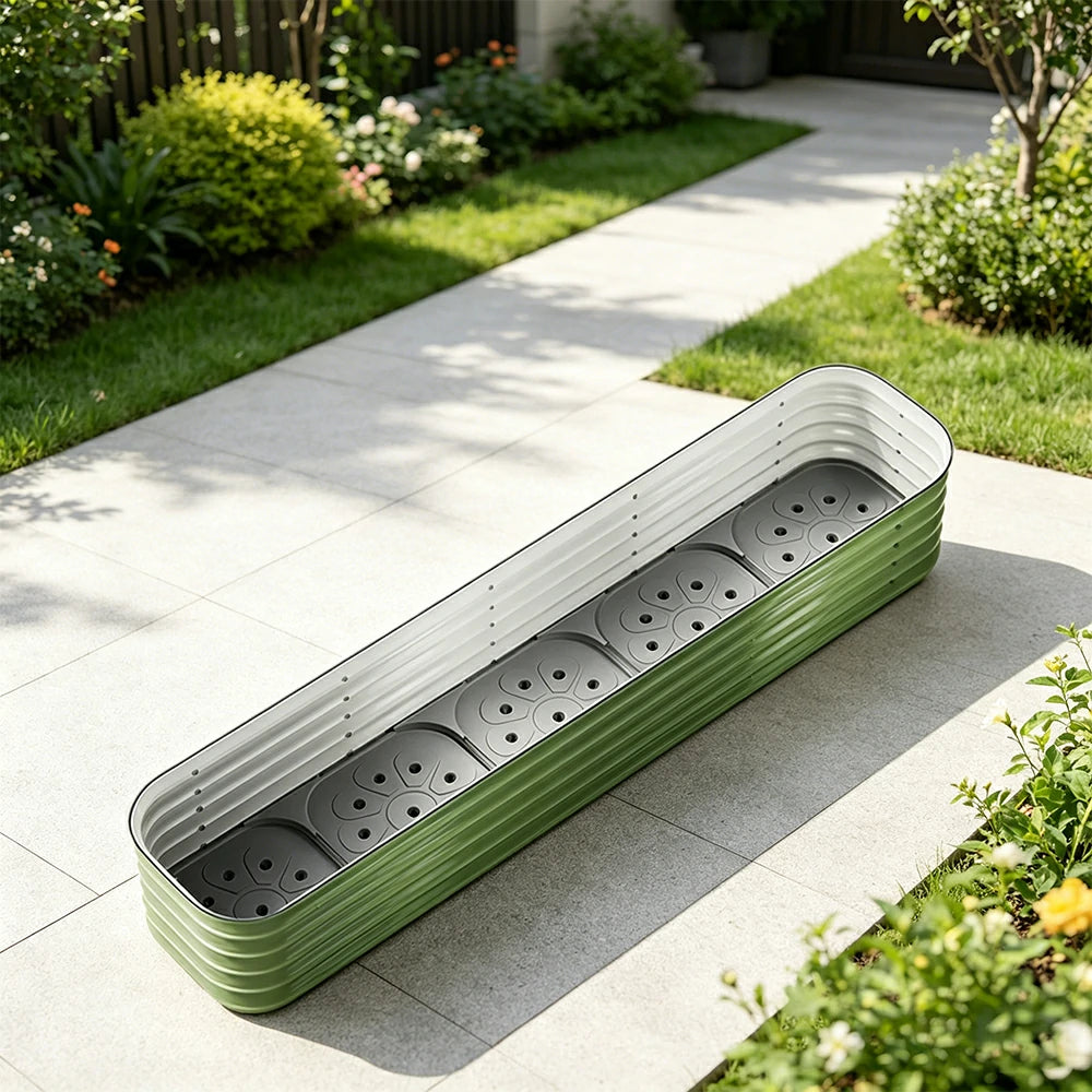 SOLARA Modular Raised Garden Bed with Water Reservoir Reinforced Outdoor Planter Box 200x40x43cm for Balcony Courtyard