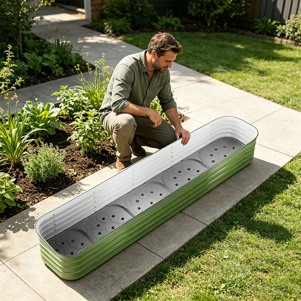 SOLARA Modular Raised Garden Bed with Water Reservoir Reinforced Outdoor Planter Box 200x40x43cm for Balcony Courtyard