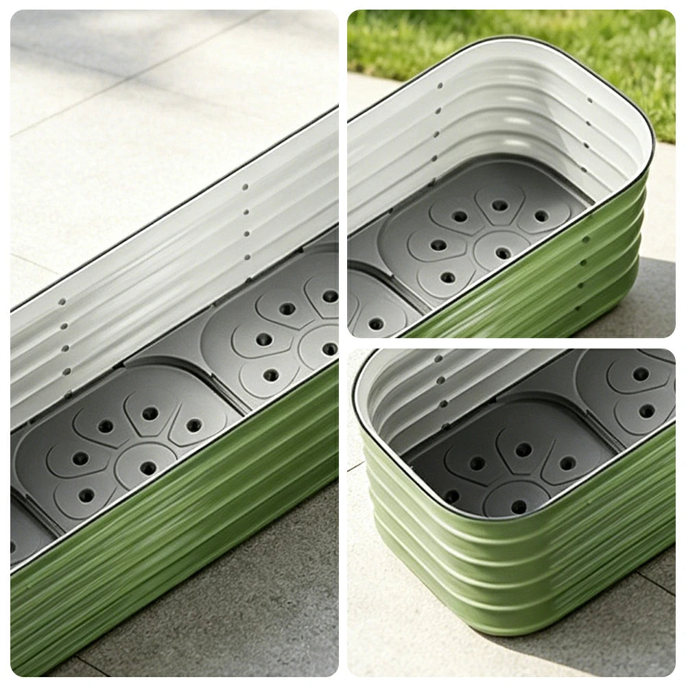 SOLARA Modular Raised Garden Bed with Water Reservoir Reinforced Outdoor Planter Box 200x40x43cm for Balcony Courtyard