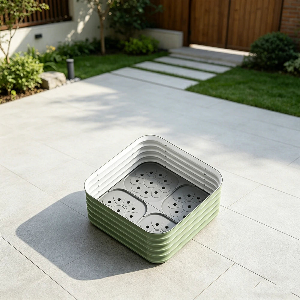 SOLARA Modular Raised Garden Bed with Water Reservoir Reinforced Outdoor Planter Box 80x80x43cm for Balcony Courtyard