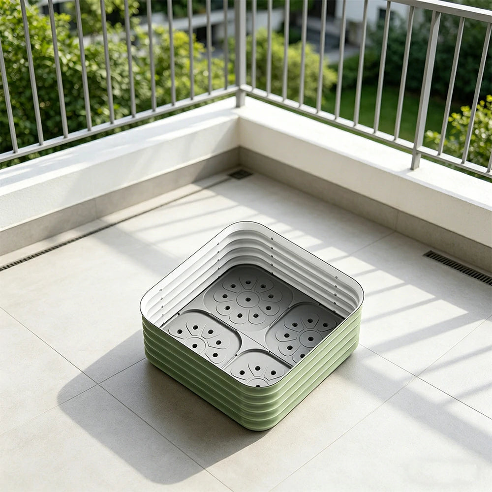SOLARA Modular Raised Garden Bed with Water Reservoir Reinforced Outdoor Planter Box 80x80x43cm for Balcony Courtyard