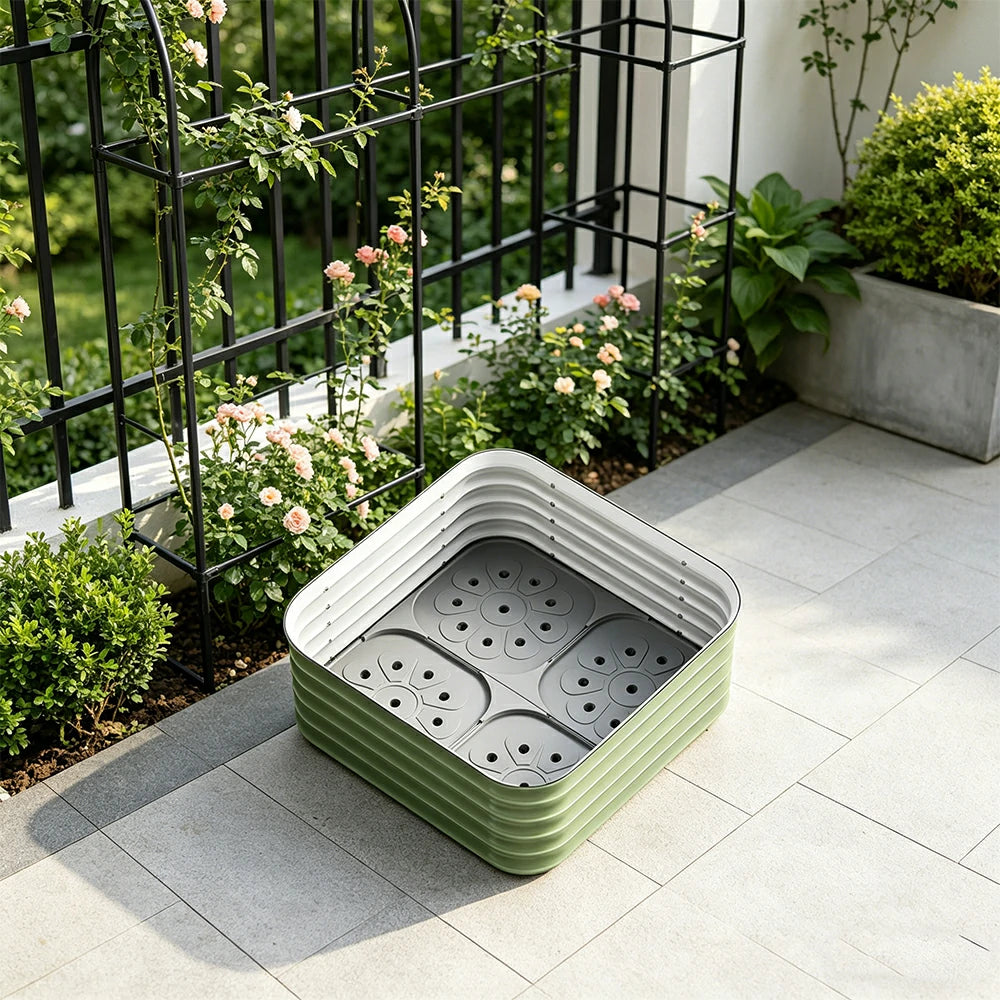 SOLARA Modular Raised Garden Bed with Water Reservoir Reinforced Outdoor Planter Box 80x80x43cm for Balcony Courtyard