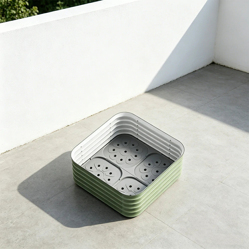 SOLARA Modular Raised Garden Bed with Water Reservoir Reinforced Outdoor Planter Box 80x80x43cm for Balcony Courtyard