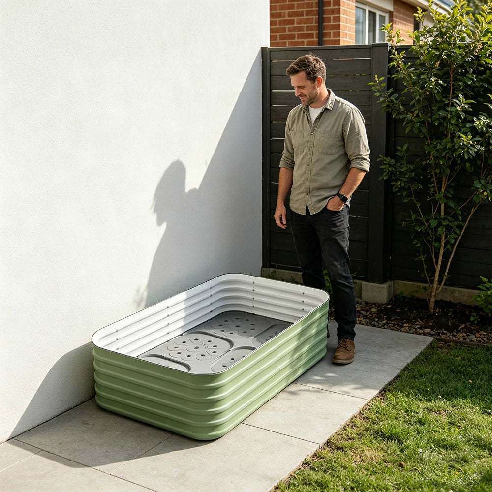 SOLARA Modular Raised Garden Bed with Water Reservoir Reinforced Outdoor Planter Box 120x80x43cm for Balcony Courtyard