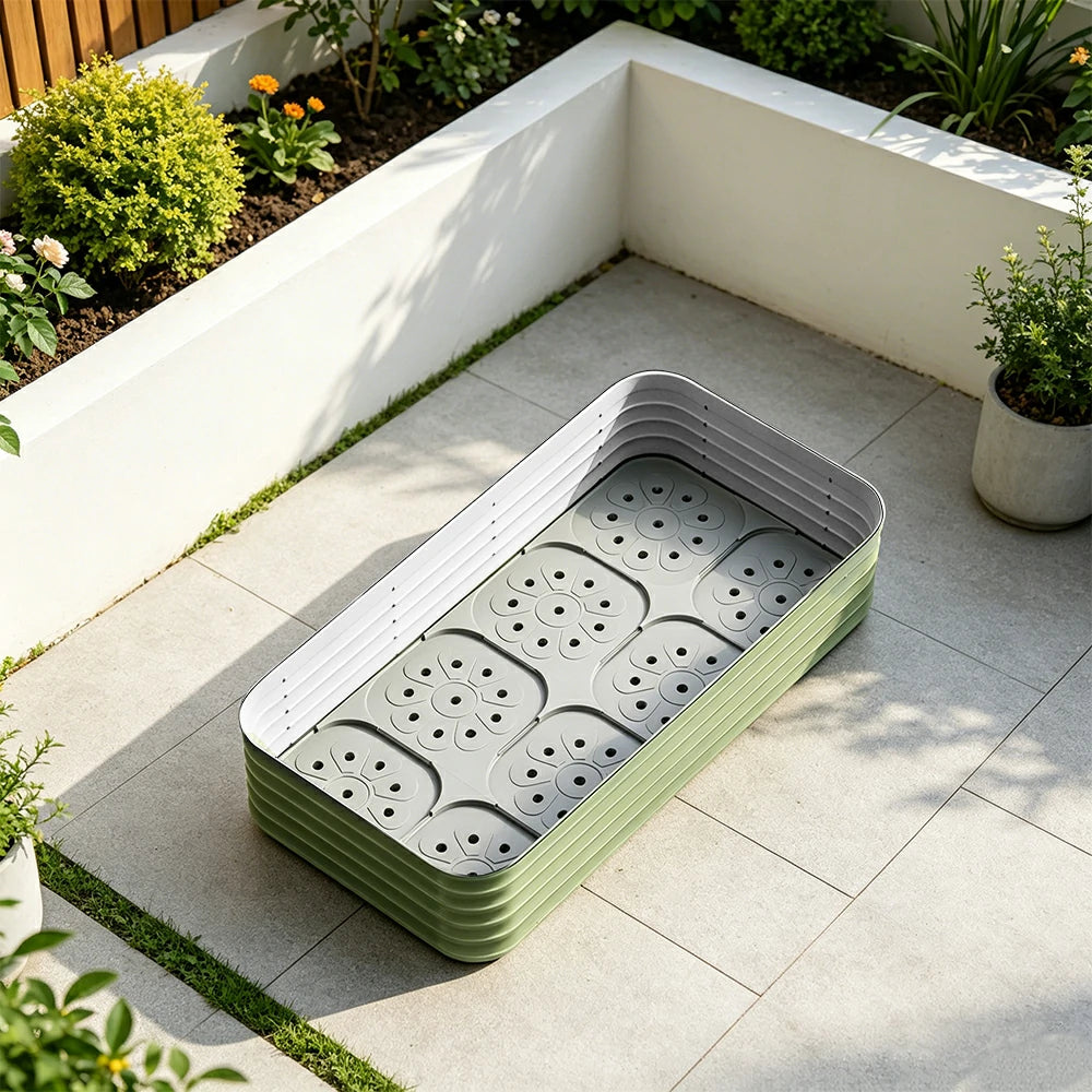 SOLARA Modular Raised Garden Bed with Water Reservoir Reinforced Outdoor Planter Box 160x80x43cm for Balcony Courtyard