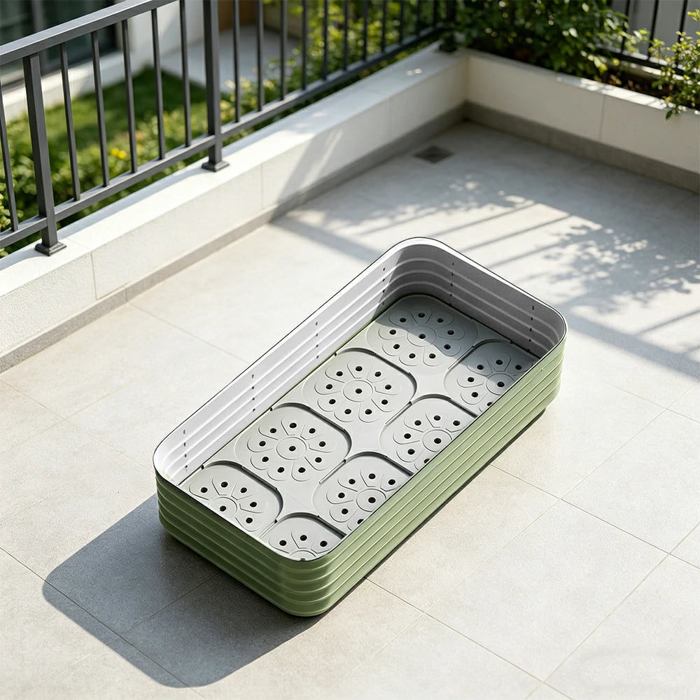 SOLARA Modular Raised Garden Bed with Water Reservoir Reinforced Outdoor Planter Box 160x80x43cm for Balcony Courtyard