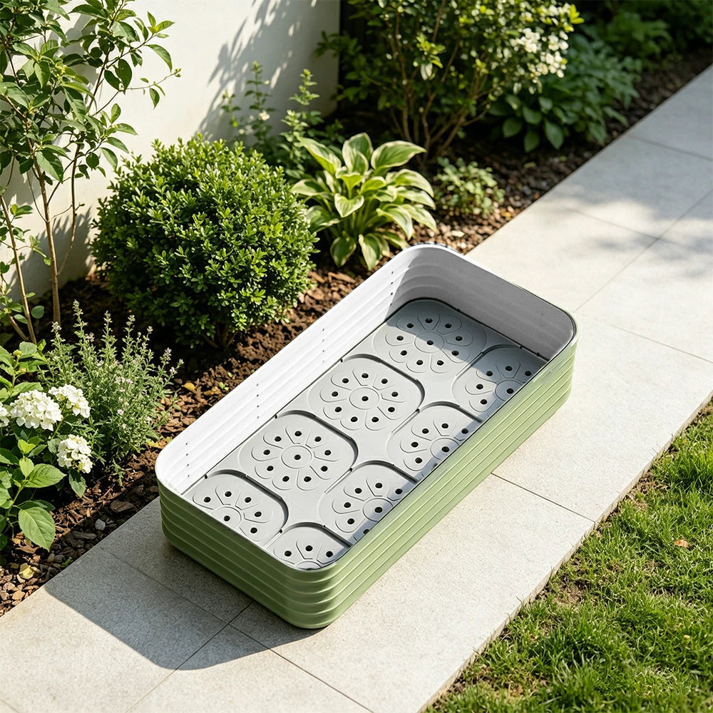 SOLARA Modular Raised Garden Bed with Water Reservoir Reinforced Outdoor Planter Box 160x80x43cm for Balcony Courtyard