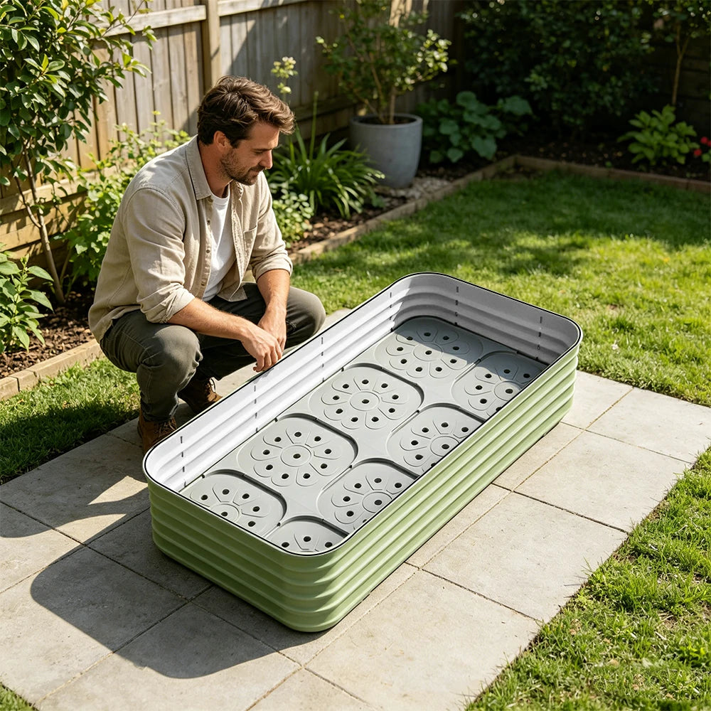 SOLARA Modular Raised Garden Bed with Water Reservoir Reinforced Outdoor Planter Box 160x80x43cm for Balcony Courtyard
