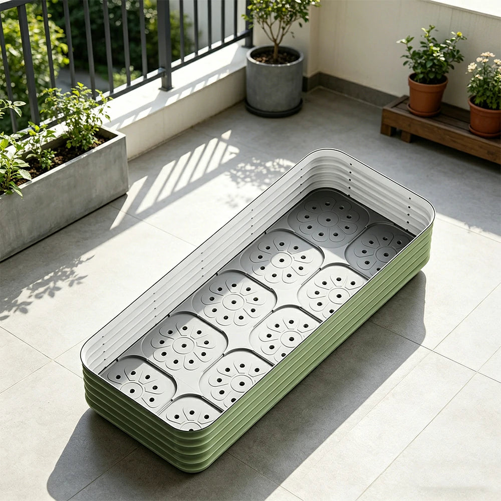 SOLARA Modular Raised Garden Bed with Water Reservoir Reinforced Outdoor Planter Box 200x80x43cm for Balcony Courtyard