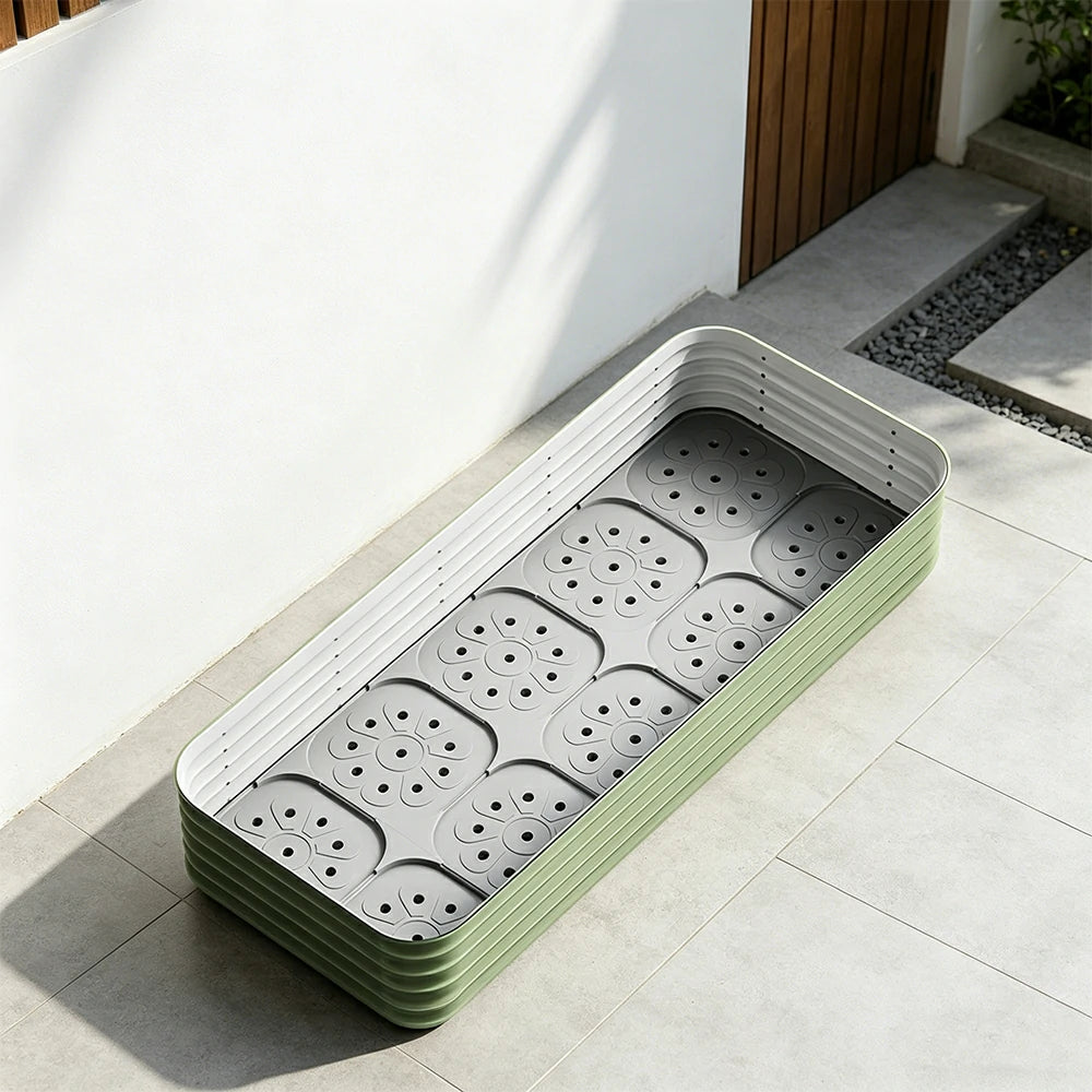 SOLARA Modular Raised Garden Bed with Water Reservoir Reinforced Outdoor Planter Box 200x80x43cm for Balcony Courtyard