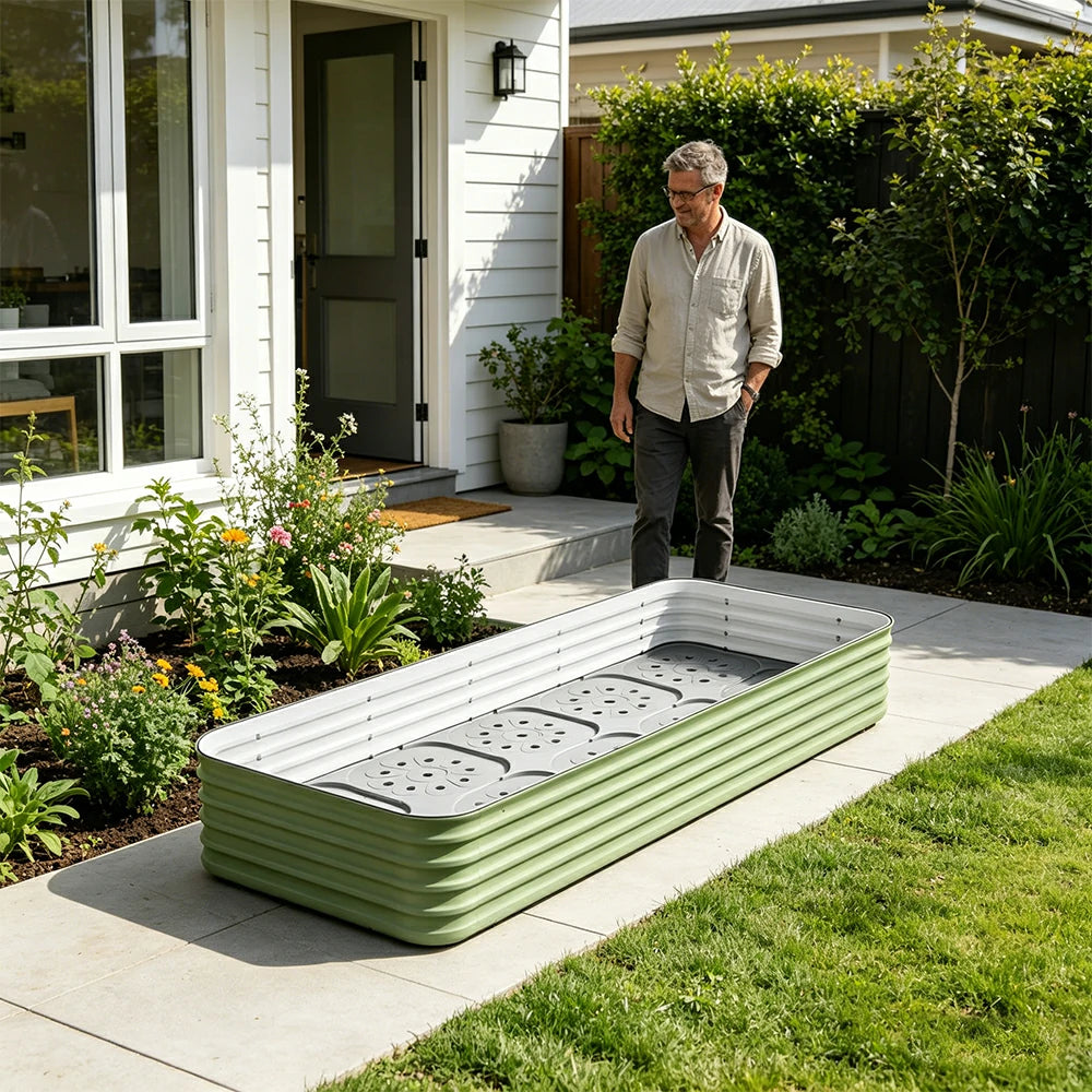 SOLARA Modular Raised Garden Bed with Water Reservoir Reinforced Outdoor Planter Box 200x80x43cm for Balcony Courtyard