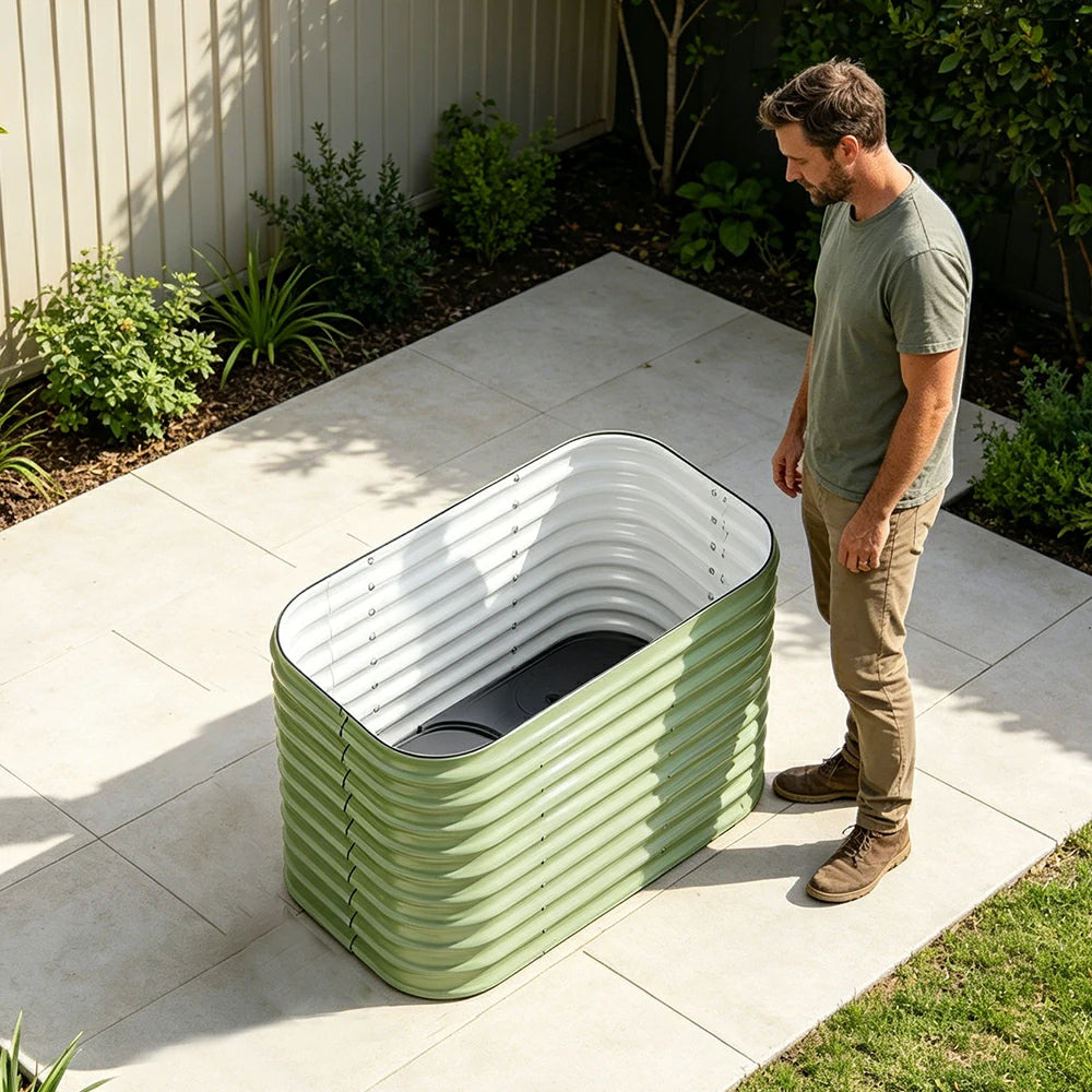 SOLARA Modular Raised Garden Bed with Water Reservoir Reinforced Outdoor Planter Box 80x40x80cm for Balcony Courtyard