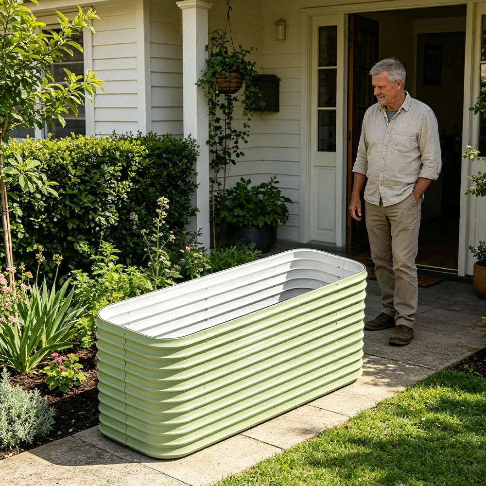 SOLARA Modular Raised Garden Bed with Water Reservoir Reinforced Outdoor Planter Box 120x40x80cm for Balcony Courtyard