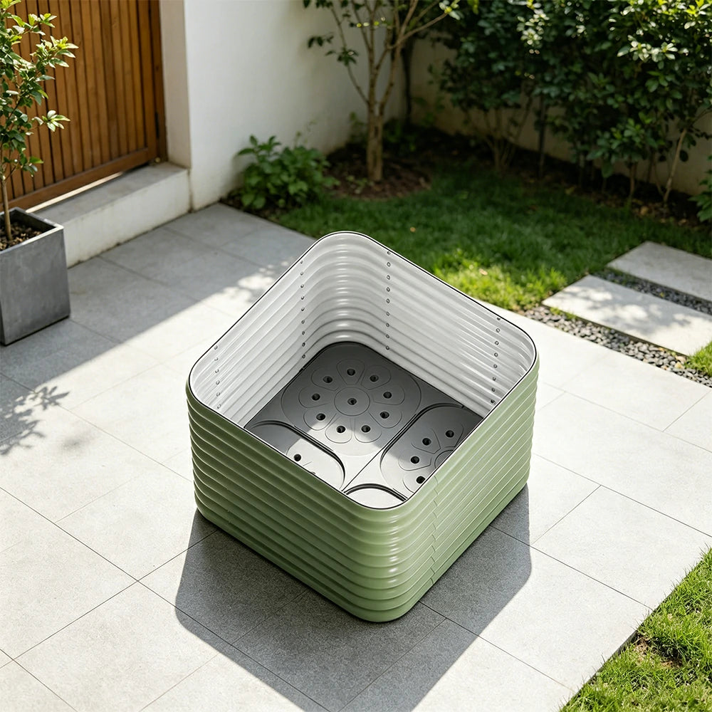 SOLARA Modular Raised Garden Bed with Water Reservoir Reinforced Outdoor Planter Box 80x80x75cm for Balcony Courtyard
