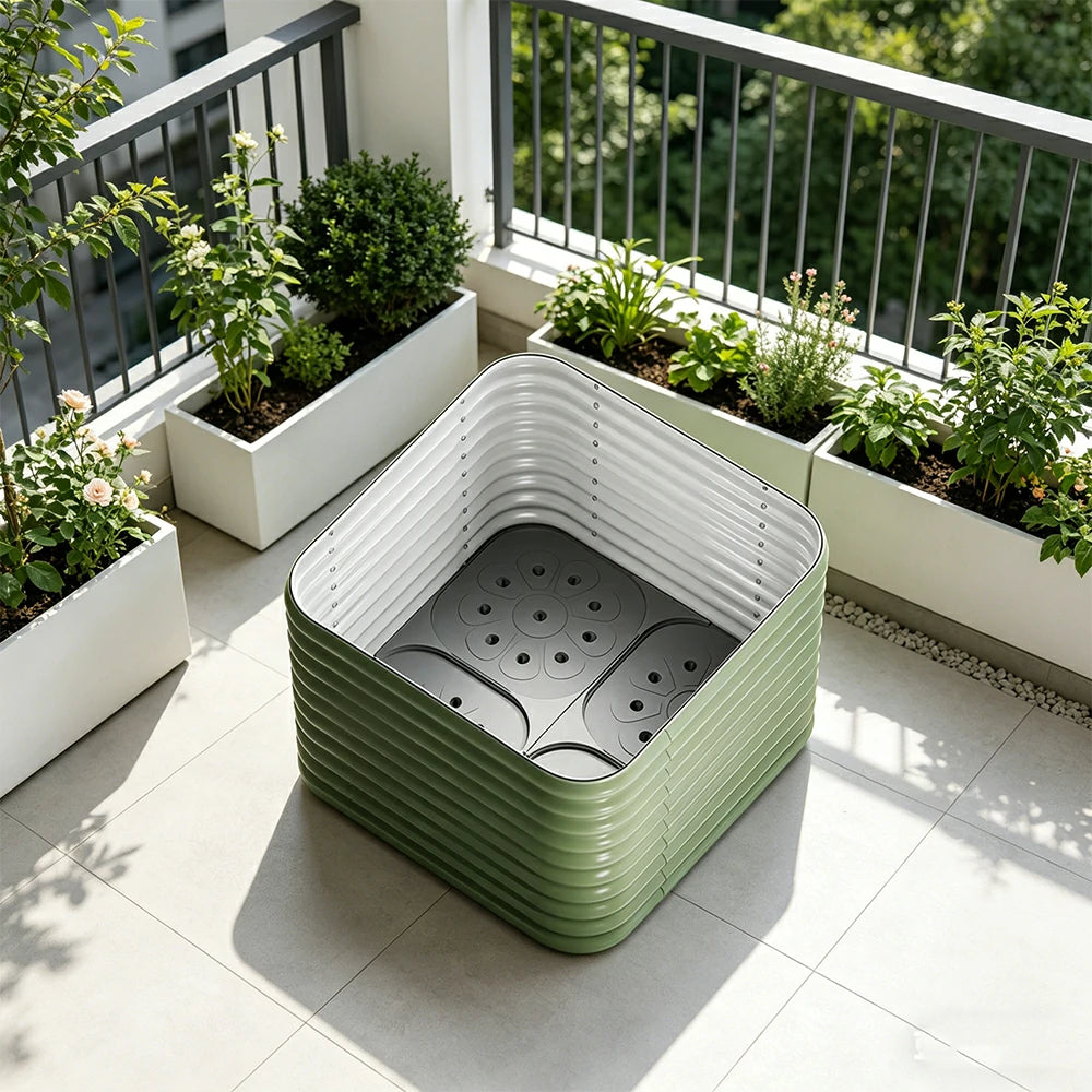 SOLARA Modular Raised Garden Bed with Water Reservoir Reinforced Outdoor Planter Box 80x80x75cm for Balcony Courtyard