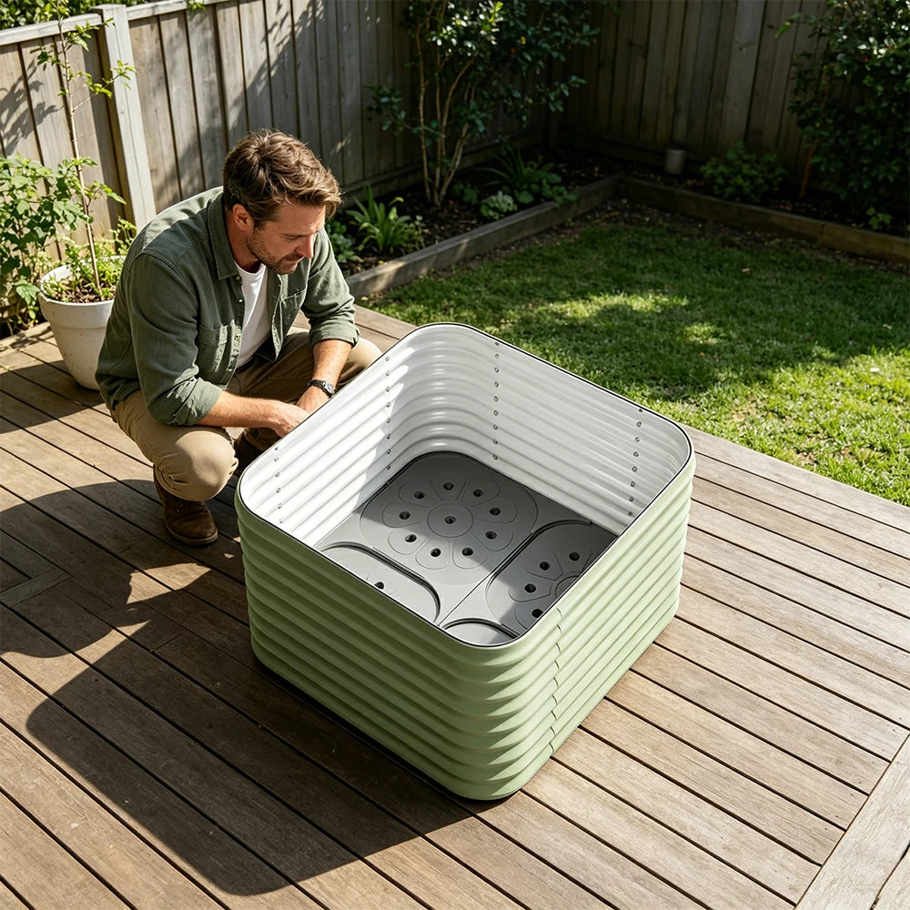 SOLARA Modular Raised Garden Bed with Water Reservoir Reinforced Outdoor Planter Box 80x80x75cm for Balcony Courtyard
