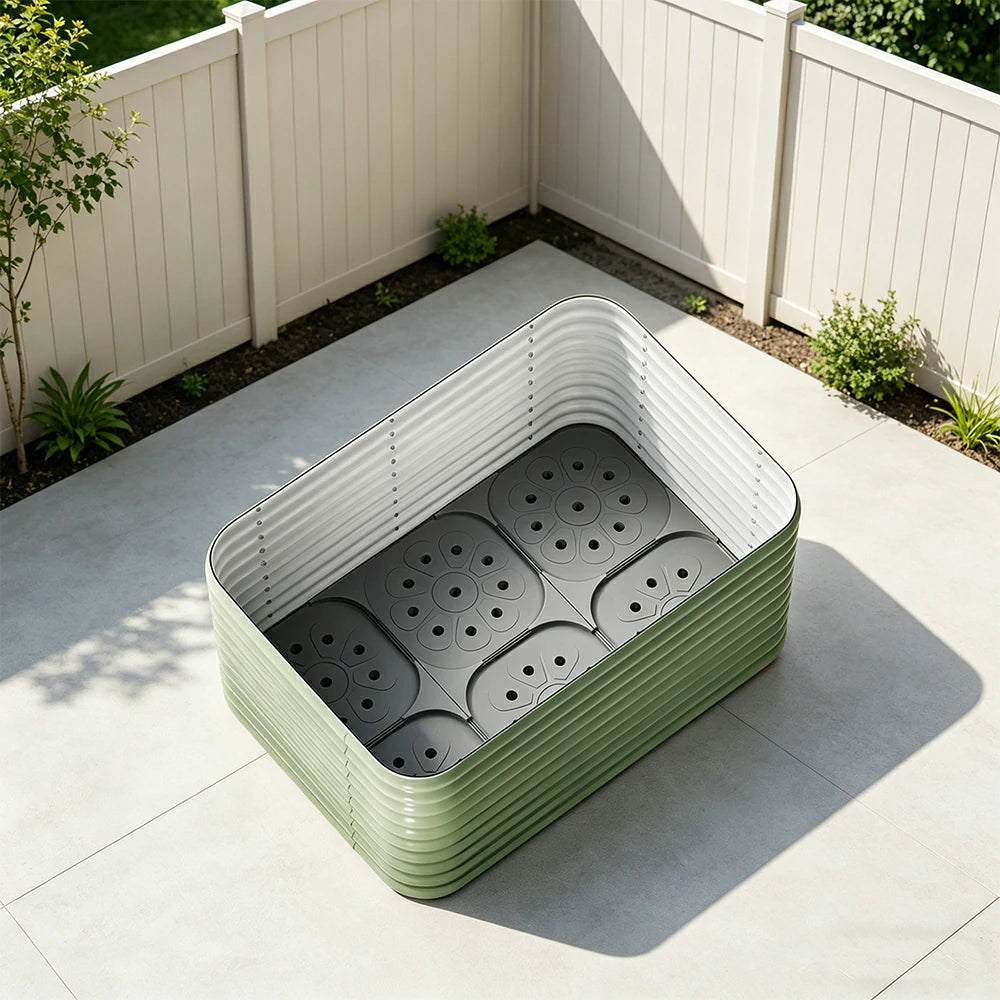 SOLARA Modular Raised Garden Bed with Water Reservoir Reinforced Outdoor Planter Box 120x80x75cm for Balcony Courtyard