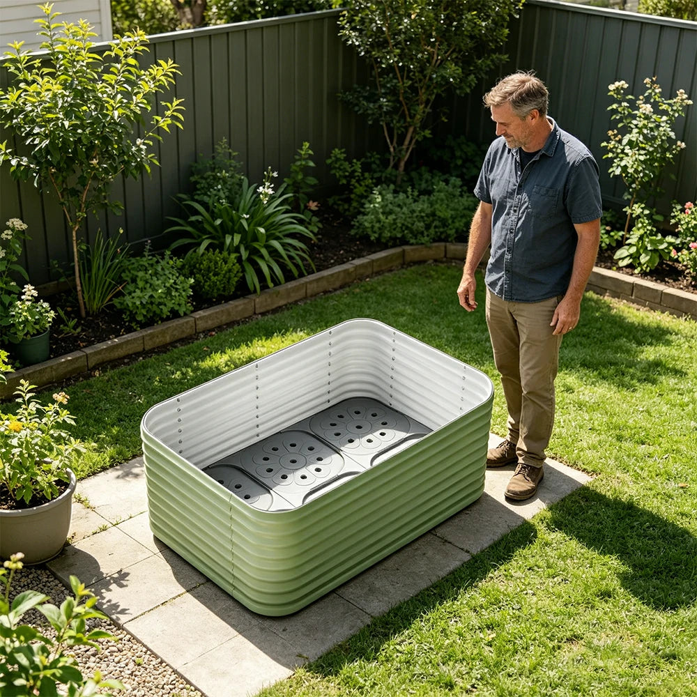 SOLARA Modular Raised Garden Bed with Water Reservoir Reinforced Outdoor Planter Box 120x80x75cm for Balcony Courtyard