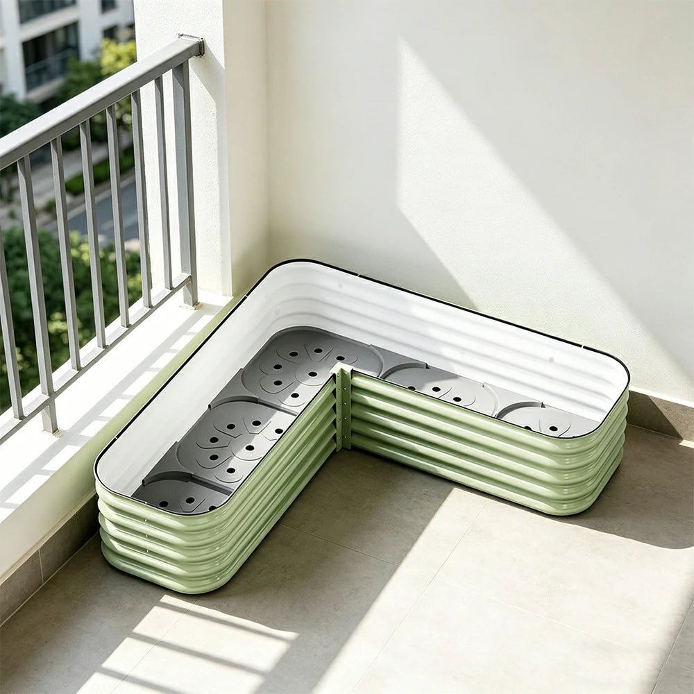 SOLARA Modular Raised Garden Bed with Water Reservoir Reinforced Outdoor Planter Box 120x40x28cm for Balcony Courtyard