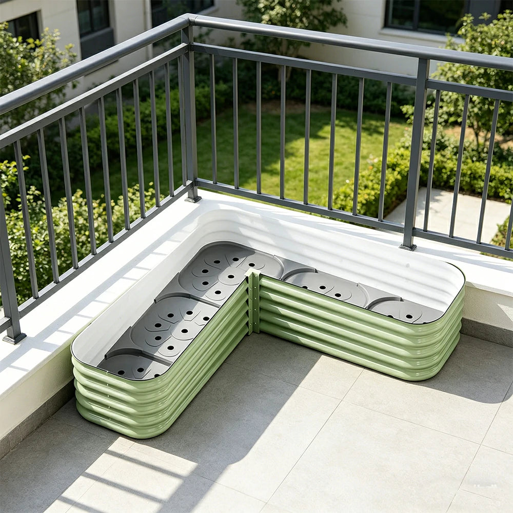 SOLARA Modular Raised Garden Bed with Water Reservoir Reinforced Outdoor Planter Box 120x40x28cm for Balcony Courtyard