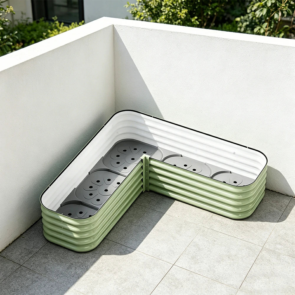SOLARA Modular Raised Garden Bed with Water Reservoir Reinforced Outdoor Planter Box 120x40x28cm for Balcony Courtyard