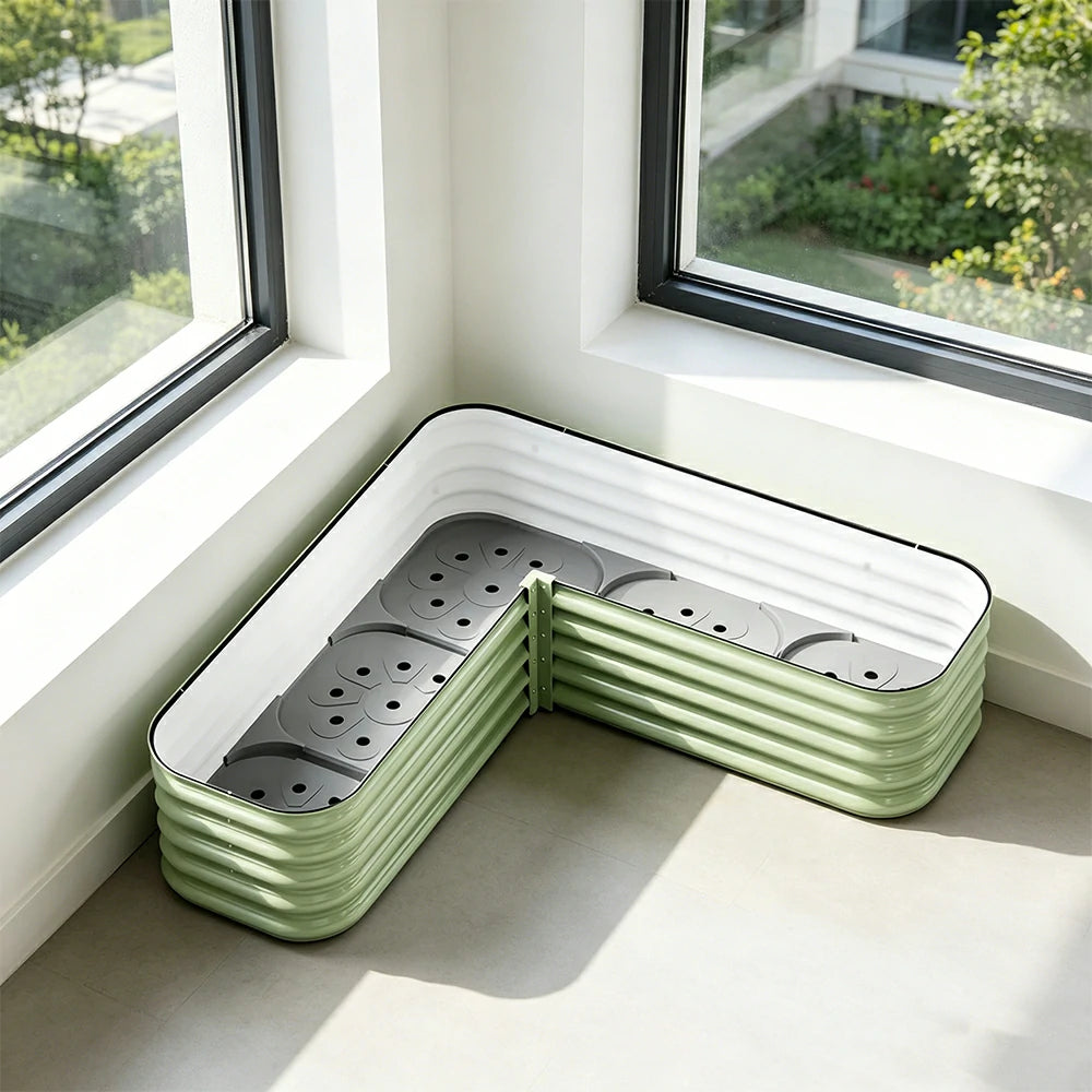 SOLARA Modular Raised Garden Bed with Water Reservoir Reinforced Outdoor Planter Box 120x40x28cm for Balcony Courtyard