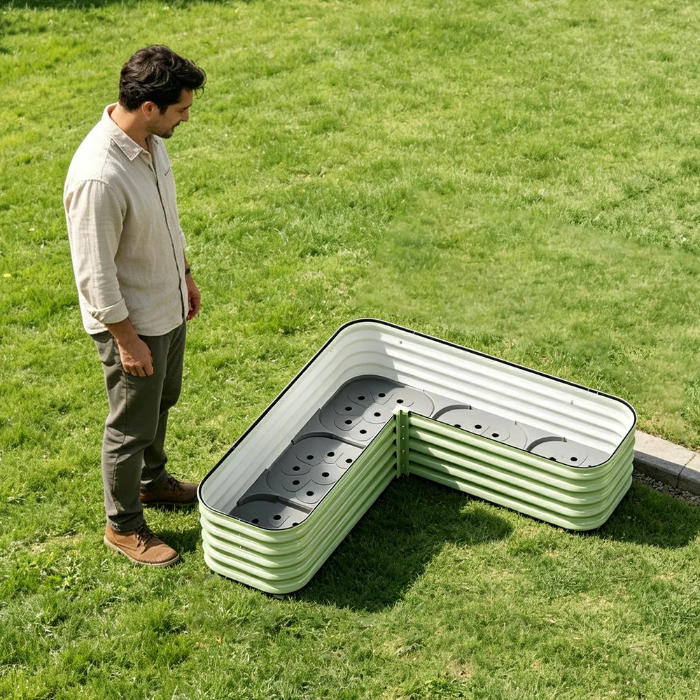 SOLARA Modular Raised Garden Bed with Water Reservoir Reinforced Outdoor Planter Box 120x40x28cm for Balcony Courtyard