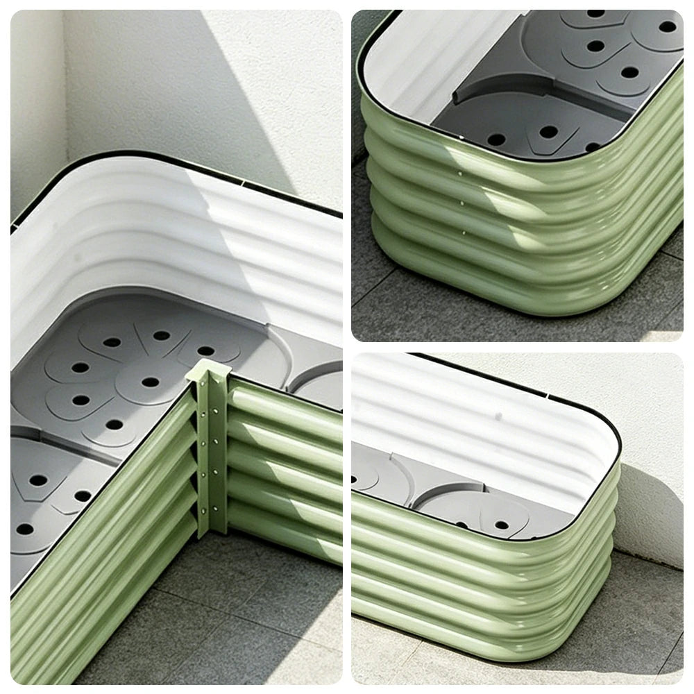 SOLARA Modular Raised Garden Bed with Water Reservoir Reinforced Outdoor Planter Box 120x40x28cm for Balcony Courtyard