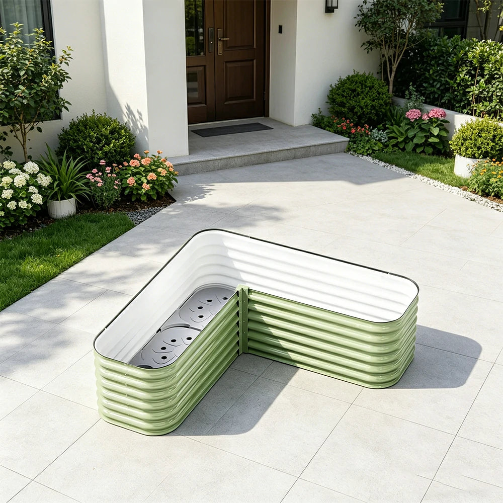 SOLARA Modular Raised Garden Bed with Water Reservoir Reinforced Outdoor Planter Box 120x40x43cm for Balcony Courtyard